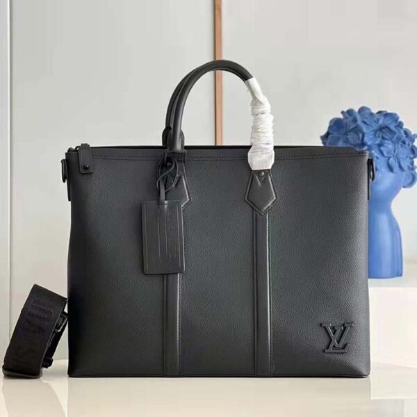 Louis Vuitton LV Unisex Lock It Tote Bag Black Grained Calf Cowhide Leather (10)