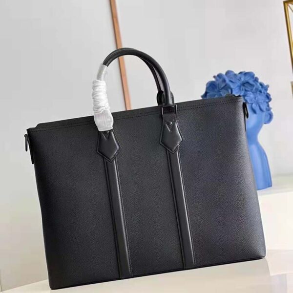 Louis Vuitton LV Unisex Lock It Tote Bag Black Grained Calf Cowhide Leather (12)