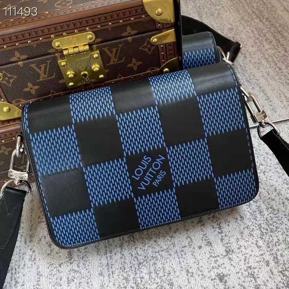 New LV Dark Blue with Light Blue Stripe Design Leather Fabric For Hand –  chaofabricstore