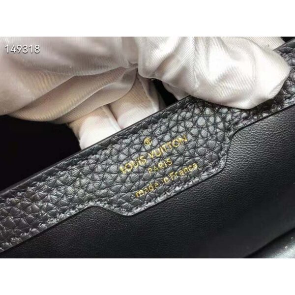 Louis Vuitton LV Women Capucines MM Handbag Black Gold Arizona Taurillon Leather (10)