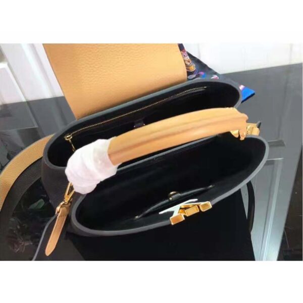 Louis Vuitton LV Women Capucines MM Handbag Black Gold Arizona Taurillon Leather (11)