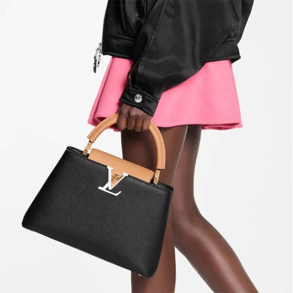 Louis Vuitton LV Women Capucines MM Handbag Black Gold Arizona Taurillon Leather (3)