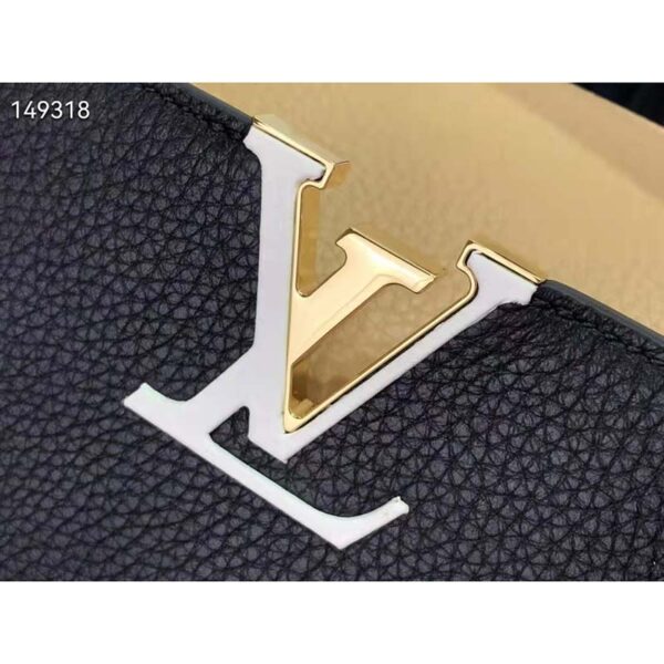 Louis Vuitton LV Women Capucines MM Handbag Black Gold Arizona Taurillon Leather (5)