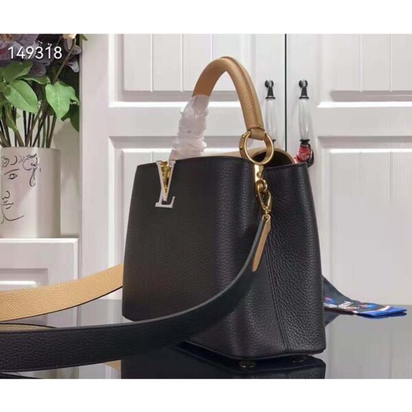 Louis Vuitton LV Women Capucines MM Handbag Black Gold Arizona Taurillon Leather (9)