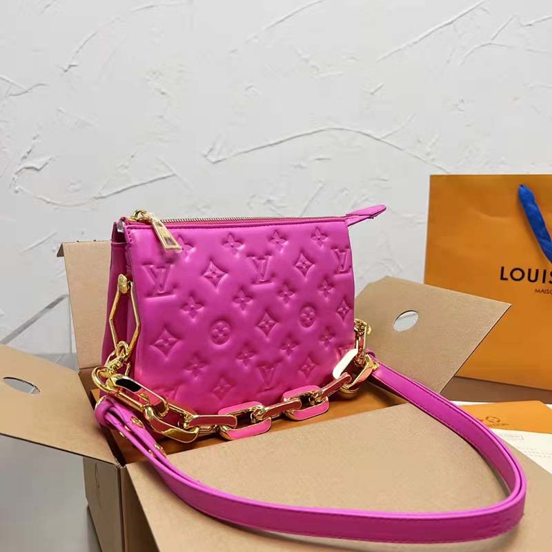 Louis Vuitton COUSSIN BB Handbag Grained Calfskin Leather Pink