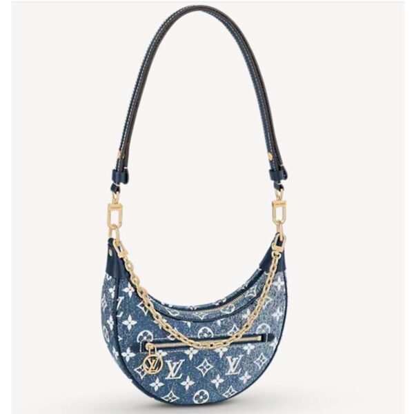 Louis Vuitton LV Women Half-Moon Loop Baguette Handbag Navy Blue Denim Jacquard (1)
