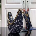 Louis Vuitton LV Women Half-Moon Loop Baguette Handbag Navy Blue Denim Jacquard - Image 3