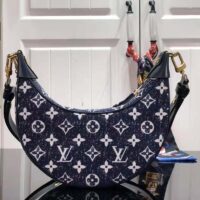 Louis Vuitton LV Women Half-Moon Loop Baguette Handbag Navy Blue Denim Jacquard (1)