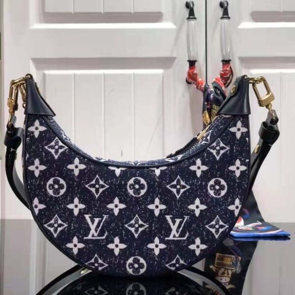Louis Vuitton LV Women Half-Moon Loop Baguette Handbag Navy Blue Denim Jacquard (3)