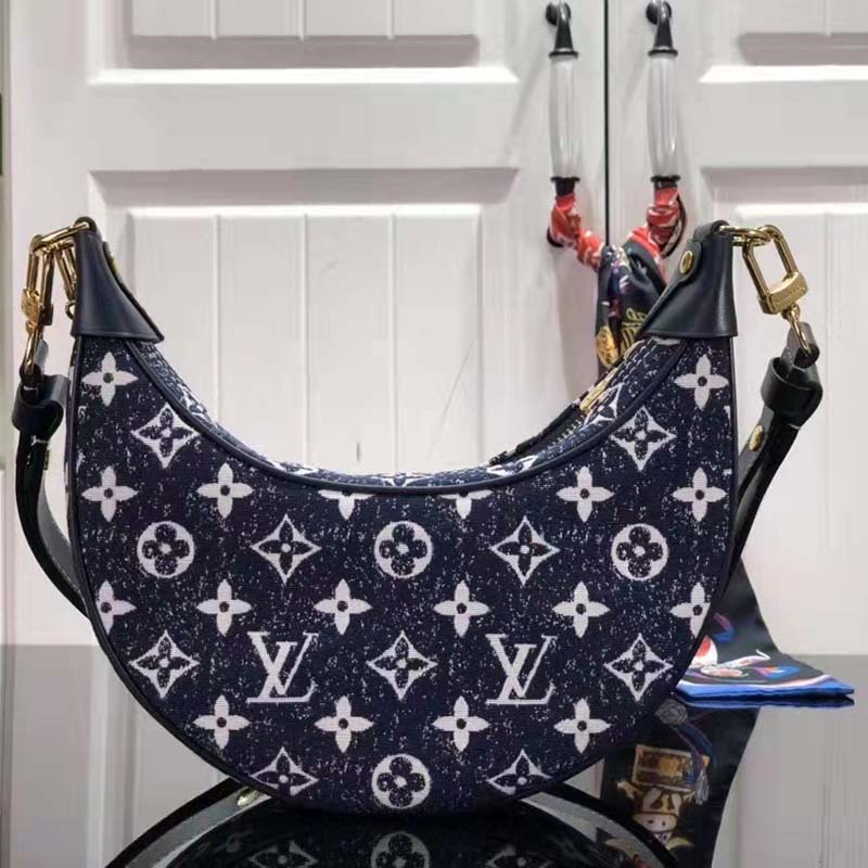 Louis Vuitton Loop Baguette Handbag Denim Jacquard Navy Blue