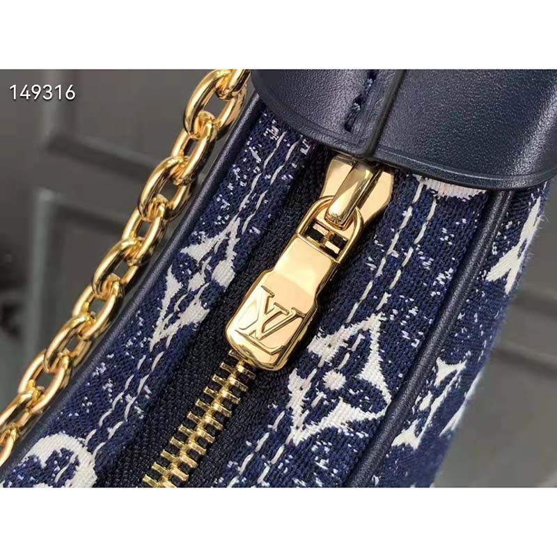 Louis Vuitton half moon loop baguette handbag denim blue