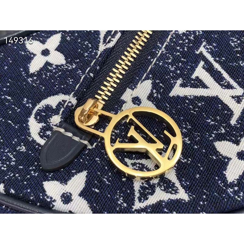 Louis Vuitton Loop Baguette Handbag Denim Jacquard Navy Blue for Women