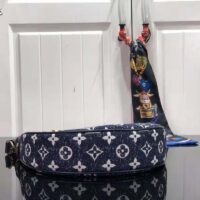 Louis Vuitton LV Women Half-Moon Loop Baguette Handbag Navy Blue Denim Jacquard (1)