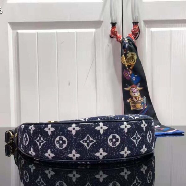 Louis Vuitton LV Women Half-Moon Loop Baguette Handbag Navy Blue Denim Jacquard (8)