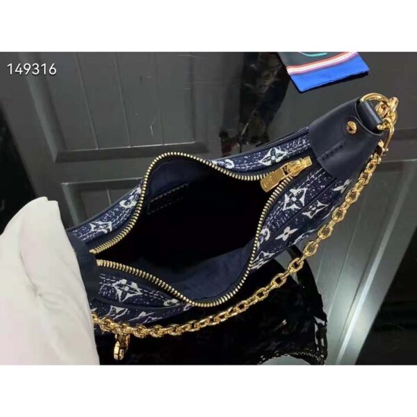 Louis Vuitton LV Women Half-Moon Loop Baguette Handbag Navy Blue Denim Jacquard (9)