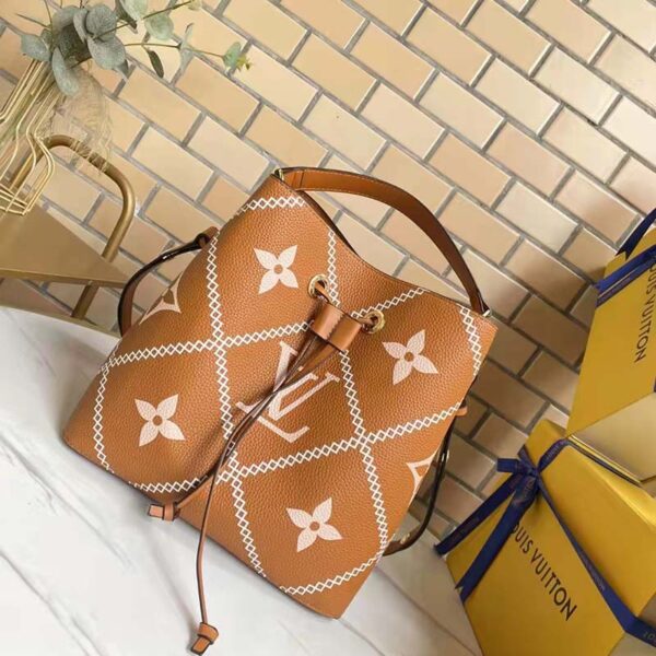 Louis Vuitton LV Women NéoNoé MM Bucket Bag Orange Embroidered Embossed Grained Cowhide (5)