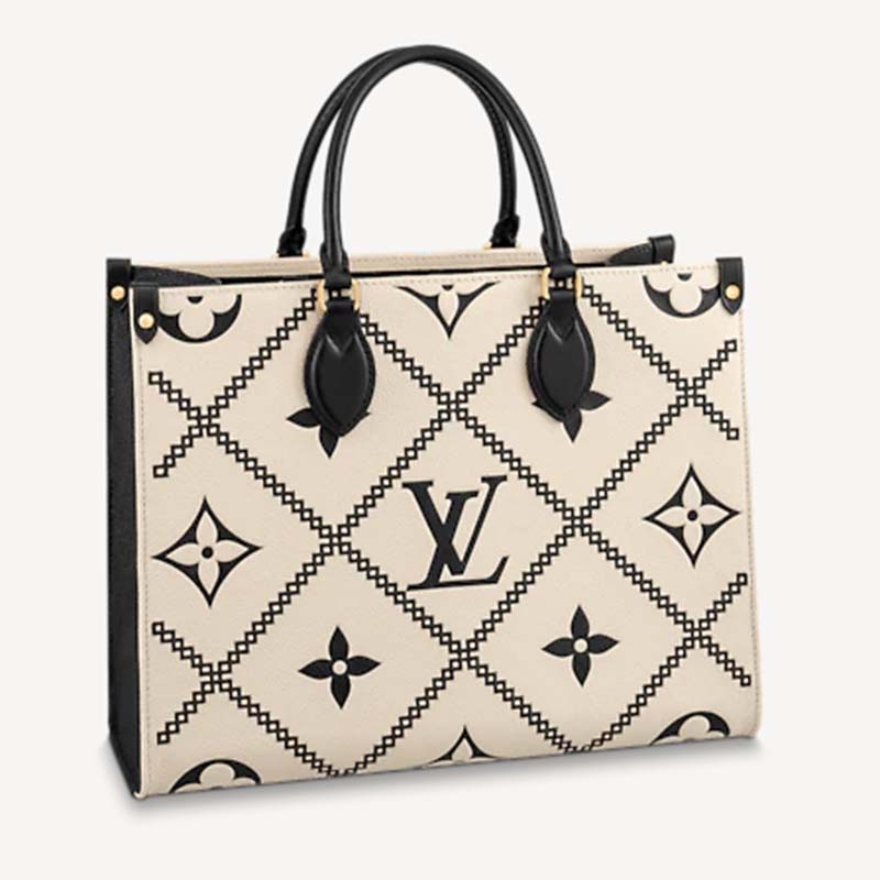 Louis Vuitton LV Women OnTheGo MM Tote Bag Beige Embossed Supple Grained  Cowhide - LULUX