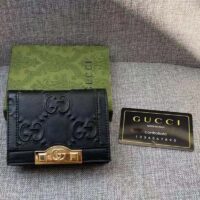 Gucci Unisex Card Case Wallet Black GG Leather Double G (6)