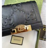 Gucci Unisex Card Case Wallet Black GG Leather Double G (6)