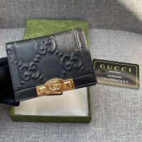 Gucci Unisex Card Case Wallet Black GG Leather Double G (6)