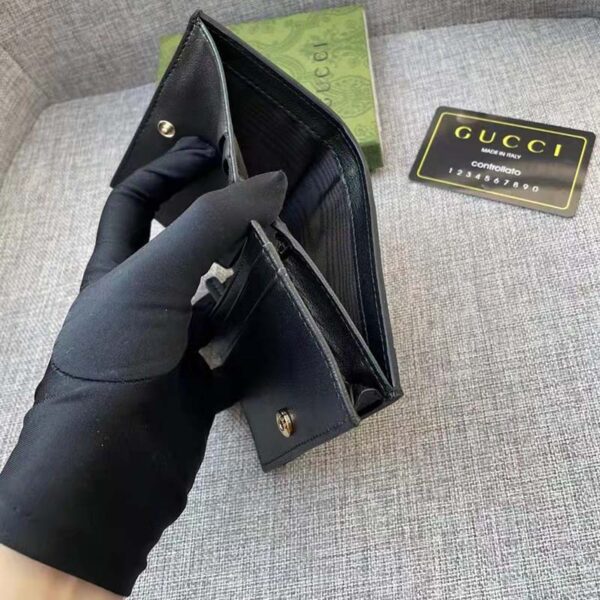 Gucci Unisex Card Case Wallet Black GG Leather Double G (9)