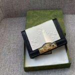 Gucci Unisex Card Case Wallet White Black GG Leather Double G - Imagen 2