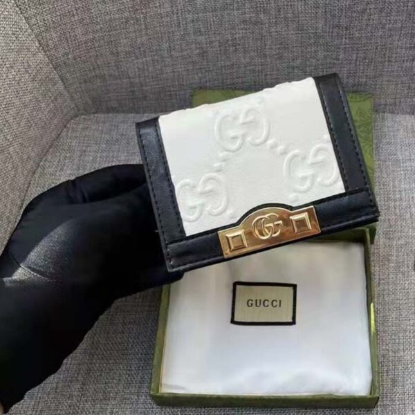 Gucci Unisex Card Case Wallet White Black GG Leather Double G (2)