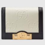 Gucci Unisex Card Case Wallet White Black GG Leather Double G