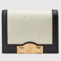 Gucci Unisex Card Case Wallet White Black GG Leather Double G (6)