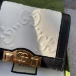 Gucci Unisex Card Case Wallet White Black GG Leather Double G - Imagen 9