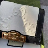 Gucci Unisex Card Case Wallet White Black GG Leather Double G (6)