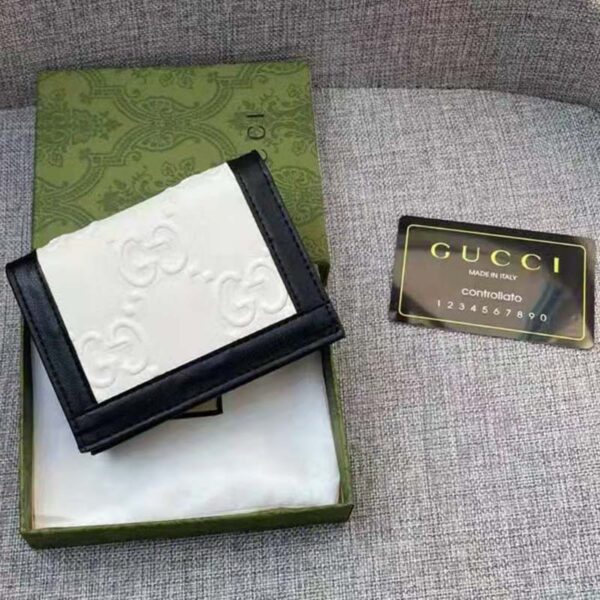 Gucci Unisex Card Case Wallet White Black GG Leather Double G (9)