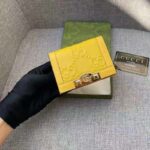 Gucci Unisex Card Case Wallet Yellow GG Leather Double G - Image 5