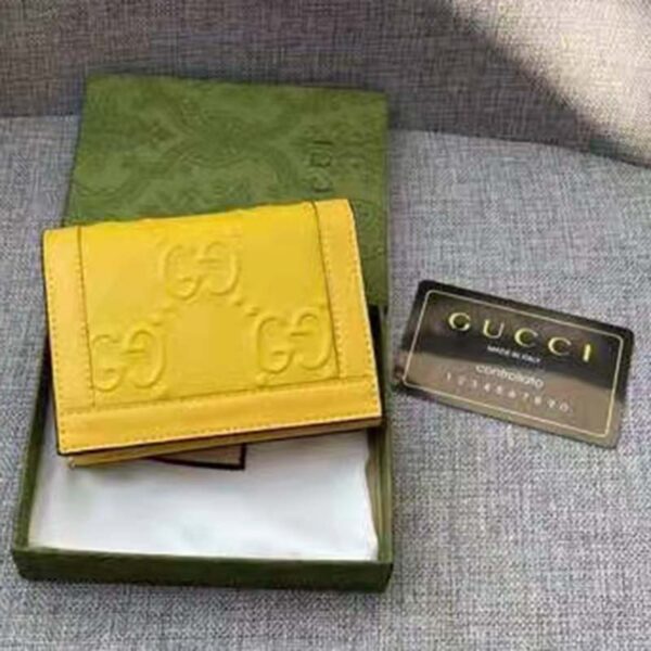 Gucci Unisex Card Case Wallet Yellow GG Leather Double G (3)