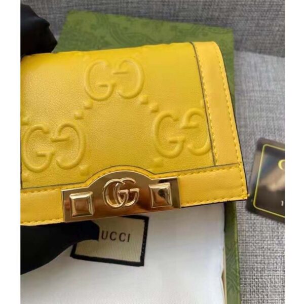 Gucci Unisex Card Case Wallet Yellow GG Leather Double G (5)