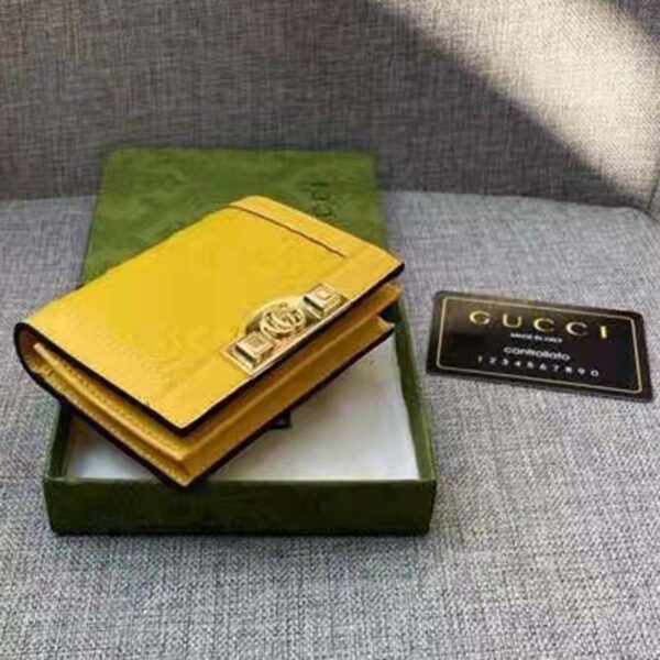 Gucci Unisex Card Case Wallet Yellow GG Leather Double G (8)