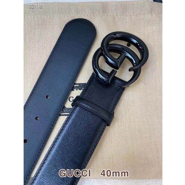 Gucci Unisex GG Marmont Wide Belt Black Leather Double G Buckle 4 cm Width (1)