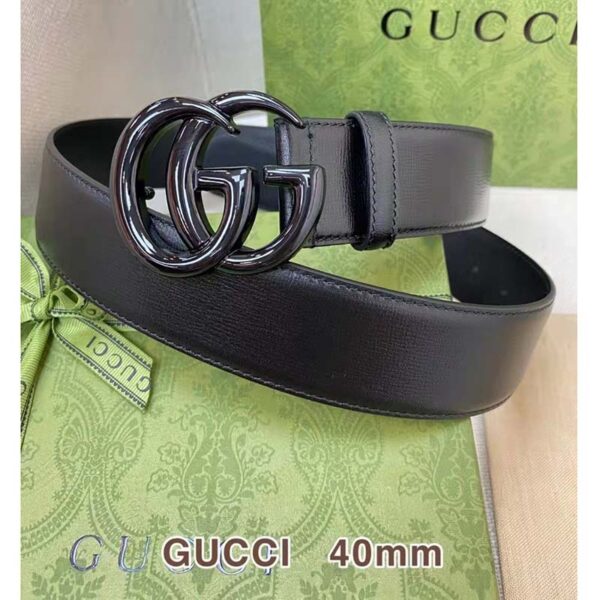 Gucci Unisex GG Marmont Wide Belt Black Leather Double G Buckle 4 cm Width (3)