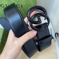 Gucci Unisex GG Marmont Wide Belt Black Leather Double G Buckle 4 cm Width (6)