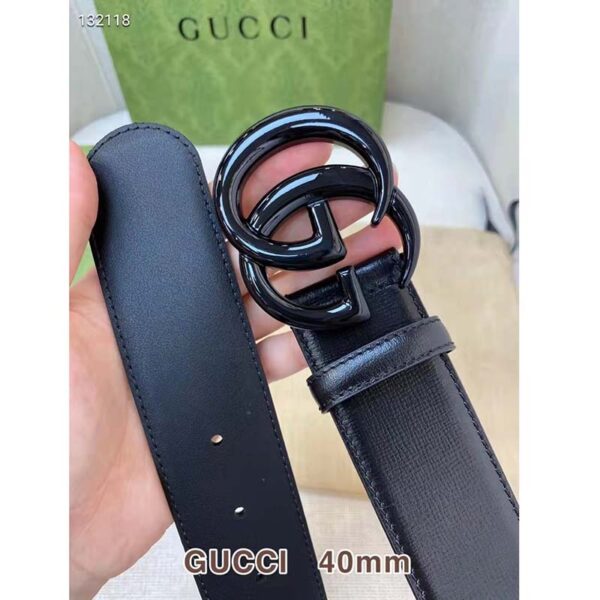 Gucci Unisex GG Marmont Wide Belt Black Leather Double G Buckle 4 cm Width (5)
