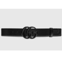 Gucci Unisex GG Marmont Wide Belt Black Leather Double G Buckle 4 cm Width (6)