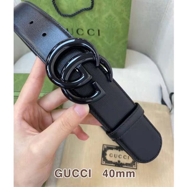 Gucci Unisex GG Marmont Wide Belt Black Leather Double G Buckle 4 cm Width (7)