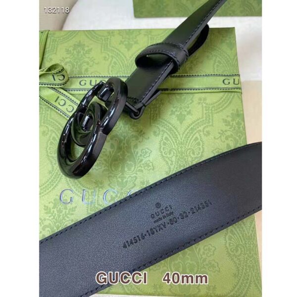 Gucci Unisex GG Marmont Wide Belt Black Leather Double G Buckle 4 cm Width (8)