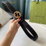 Gucci Unisex GG Signature Leather Belt Interlocking G Buckle Gold Hardware 4 cm Width - Bild 3