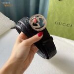 Gucci Unisex GG Signature Leather Belt Interlocking G Buckle Silver Hardware 4 cm Width - Image 6