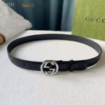 Gucci Unisex GG Signature Leather Belt Interlocking G Buckle Silver Hardware 4 cm Width - Image 2