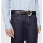 Gucci Unisex GG Signature Leather Belt Interlocking G Buckle Silver Hardware 4 cm Width - Image 8