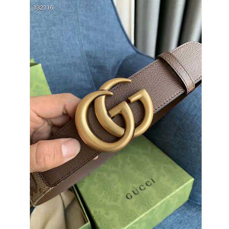 Gucci Unisex Jumbo GG Canvas Marmont Wide Belt Double G Buckle 4 cm Width