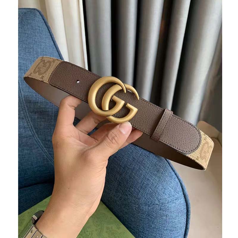 Gucci Unisex Jumbo GG Canvas Marmont Wide Belt Double G Buckle 4 cm Width