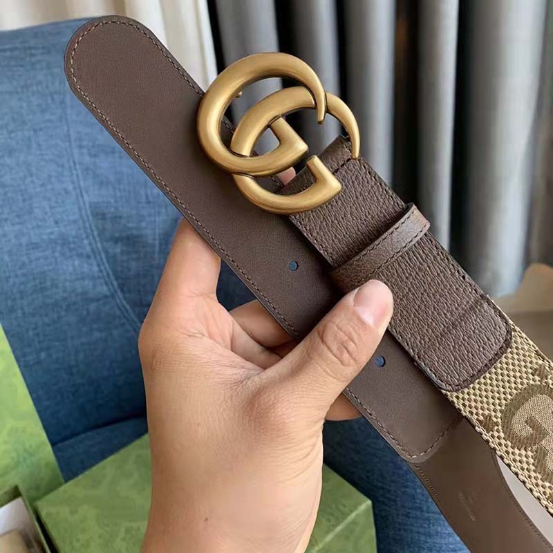 Gucci Unisex Jumbo GG Canvas Marmont Wide Belt Double G Buckle 4 cm Width